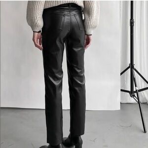 Oak & Fort (24) Black Classic Faux Vegan Leather Straight Leg Slim Fit Pants